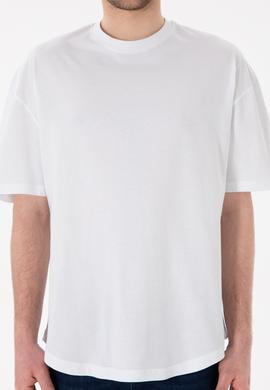 Erkek Long Fit Bisiklet Yaka Beyaz Basic Tişört - 50305988040