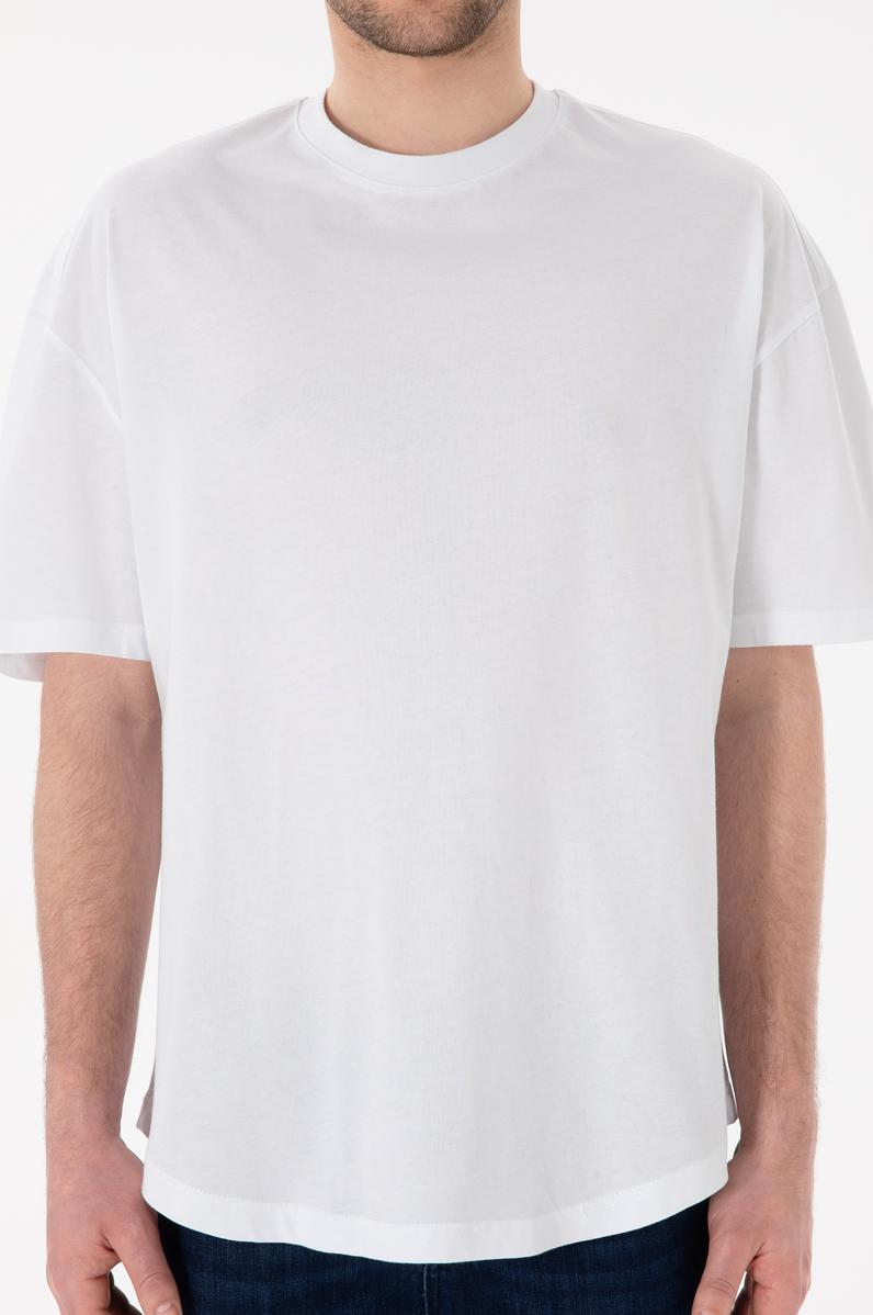 Erkek Long Fit Bisiklet Yaka Beyaz Basic Tişört