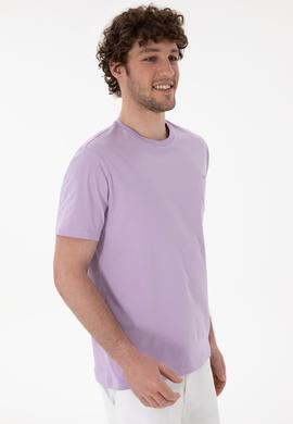 Erkek Regular Fit Bisiklet Yaka Lila Basic Tişört - 50305928066