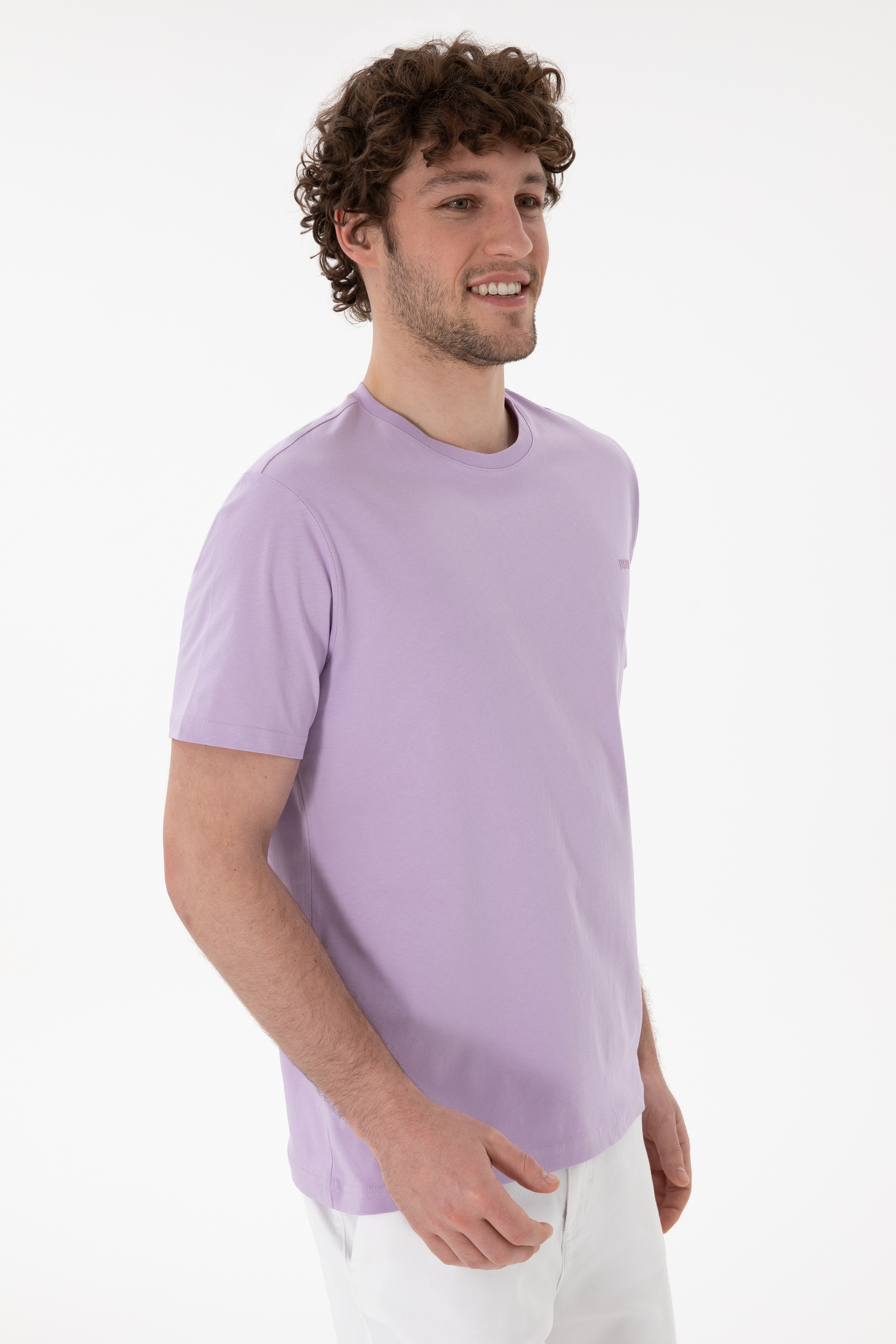 Erkek Regular Fit Bisiklet Yaka Lila Basic Tişört - Image 2