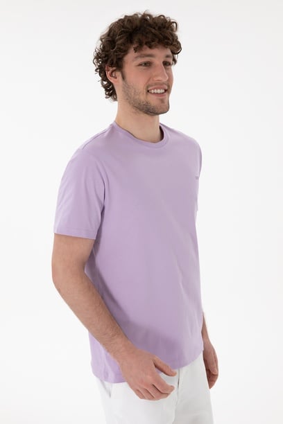 Erkek Regular Fit Bisiklet Yaka Lila Basic Tişört