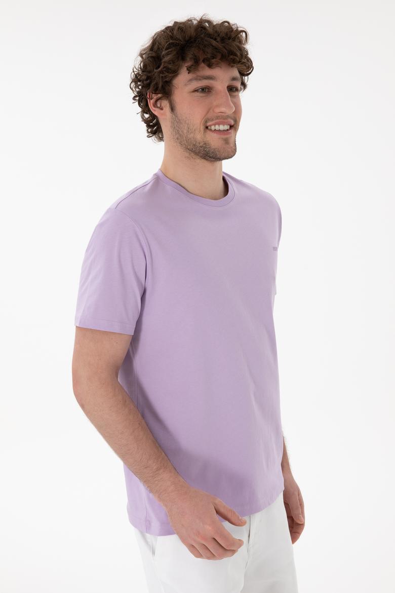 Erkek Regular Fit Bisiklet Yaka Lila Basic Tişört - 50305928066