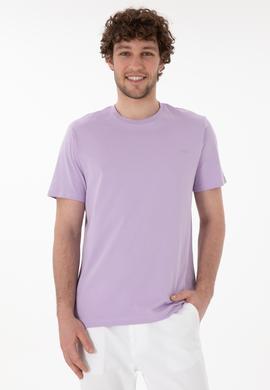 Erkek Regular Fit Bisiklet Yaka Lila Basic Tişört - 50305928066