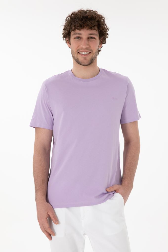 Erkek Regular Fit Bisiklet Yaka Lila Basic Tişört
