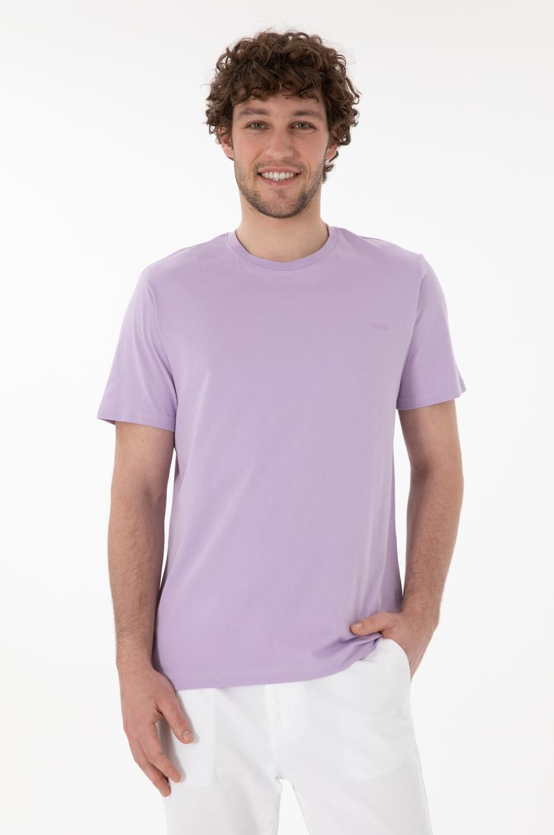 Erkek Regular Fit Bisiklet Yaka Lila Basic Tişört