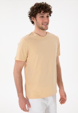 Erkek Regular Fit Bisiklet Yaka Bej Basic Tişört - 50305928240