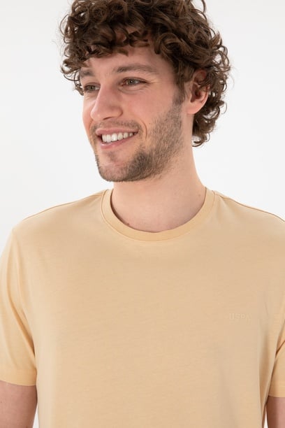Erkek Regular Fit Bisiklet Yaka Bej Basic Tişört