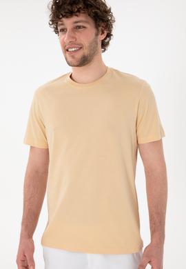 Erkek Regular Fit Bisiklet Yaka Bej Basic Tişört - 50305928240