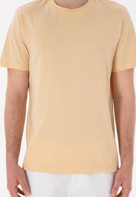 Erkek Regular Fit Bisiklet Yaka Bej Basic Tişört - 50305928240