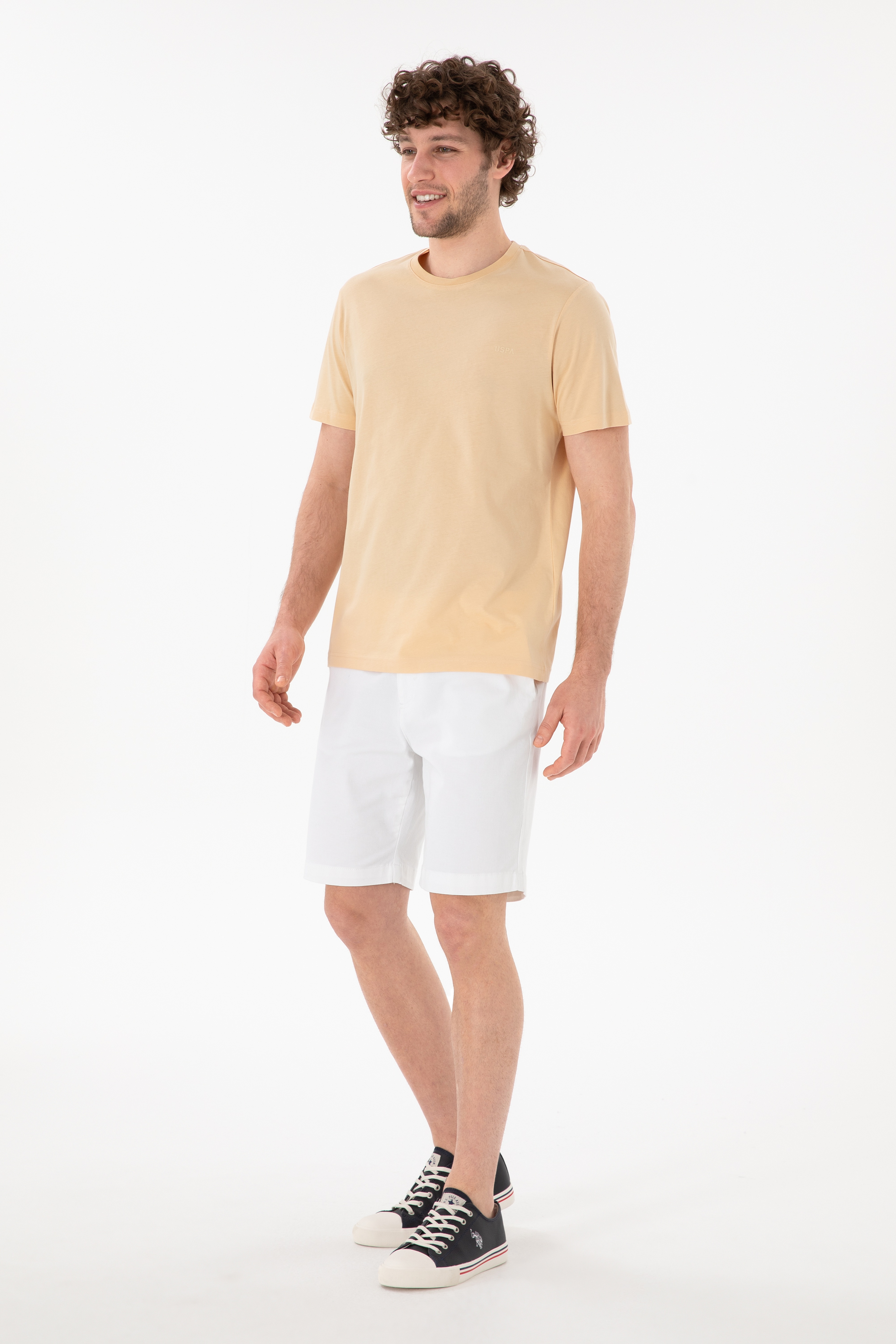 Erkek Regular Fit Bisiklet Yaka Bej Basic Tişört - Image 5