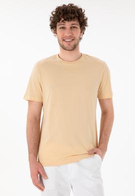 Erkek Regular Fit Bisiklet Yaka Bej Basic Tişört - 50305928240