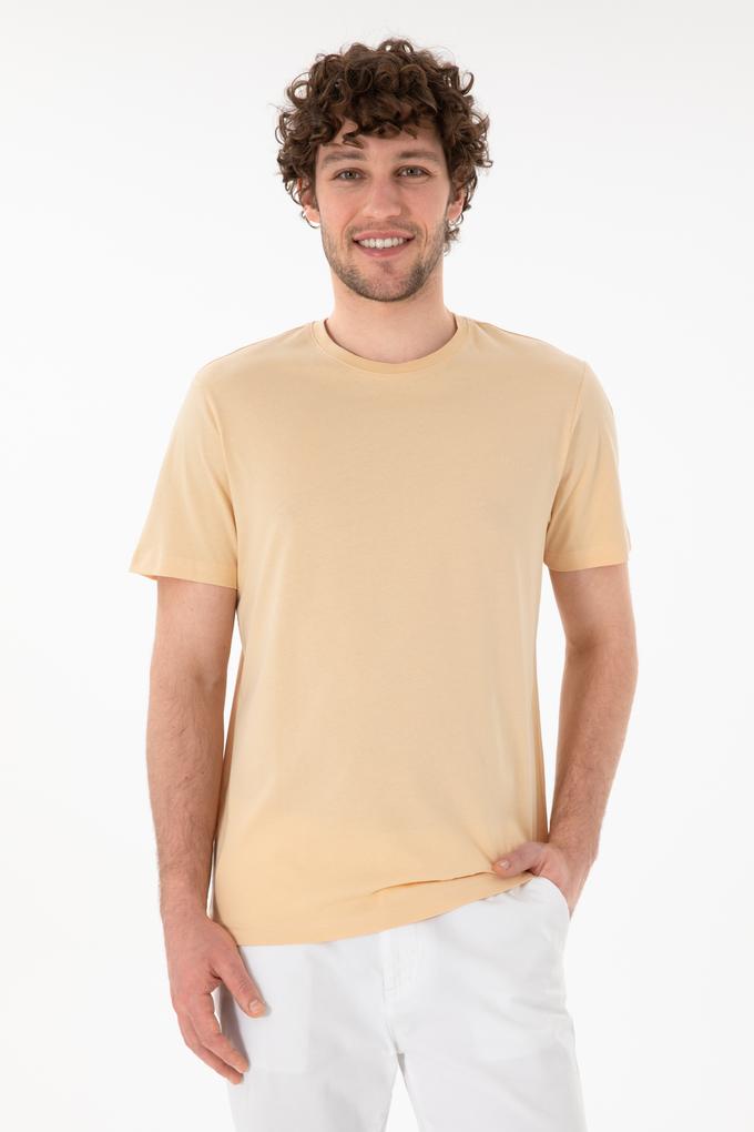 Erkek Regular Fit Bisiklet Yaka Bej Basic Tişört