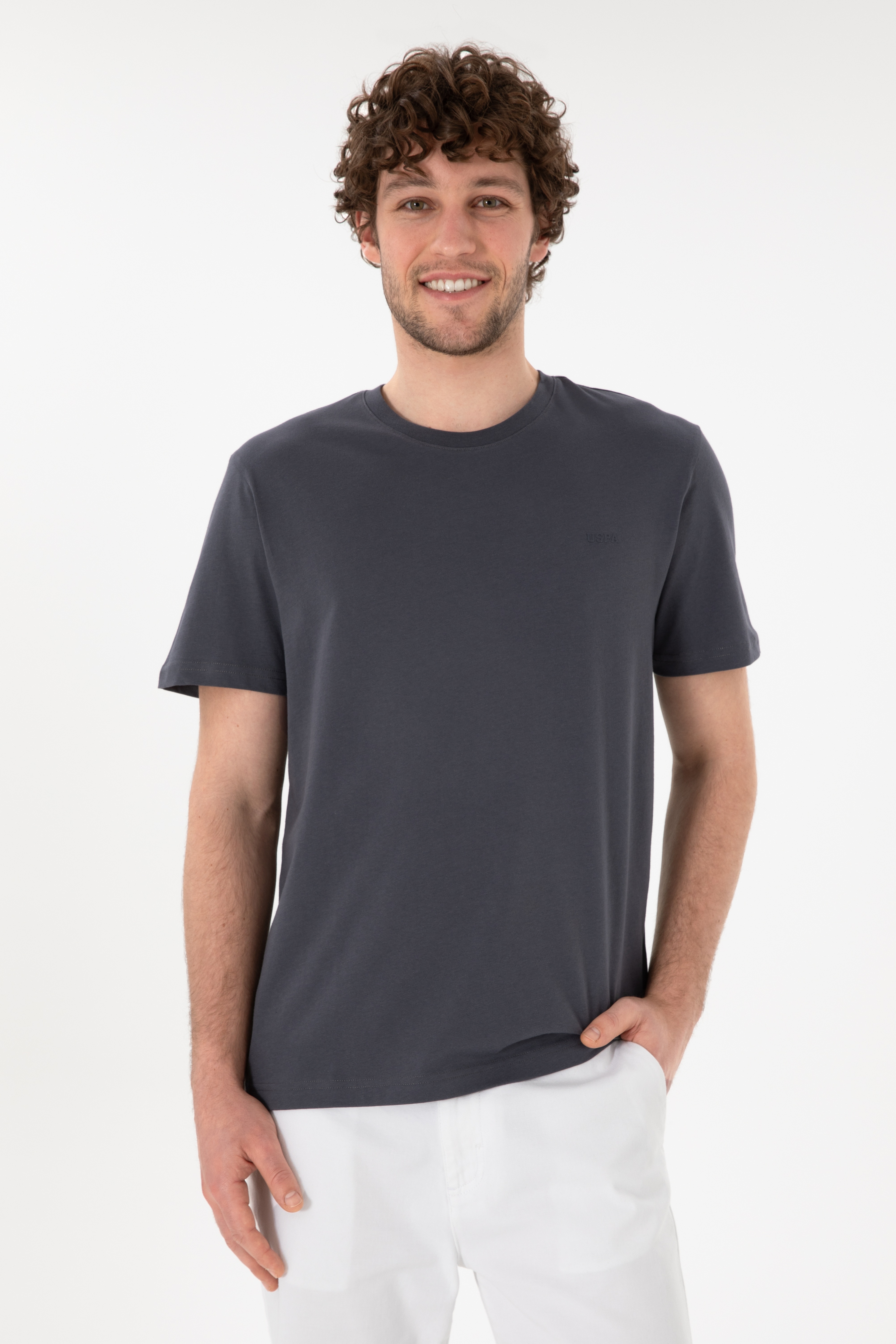 Erkek Regular Fit Bisiklet Yaka Antrasit Basic Tişört - Image 1