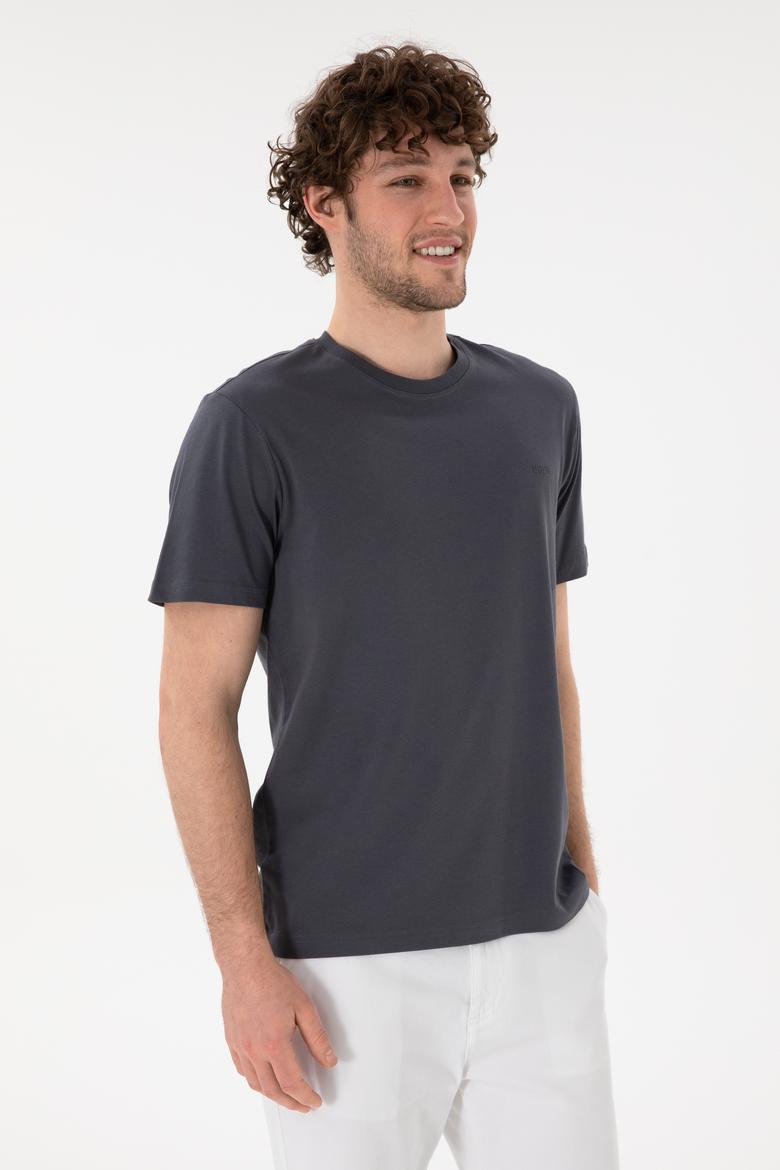Erkek Regular Fit Bisiklet Yaka Antrasit Basic Tişört - 50305928160