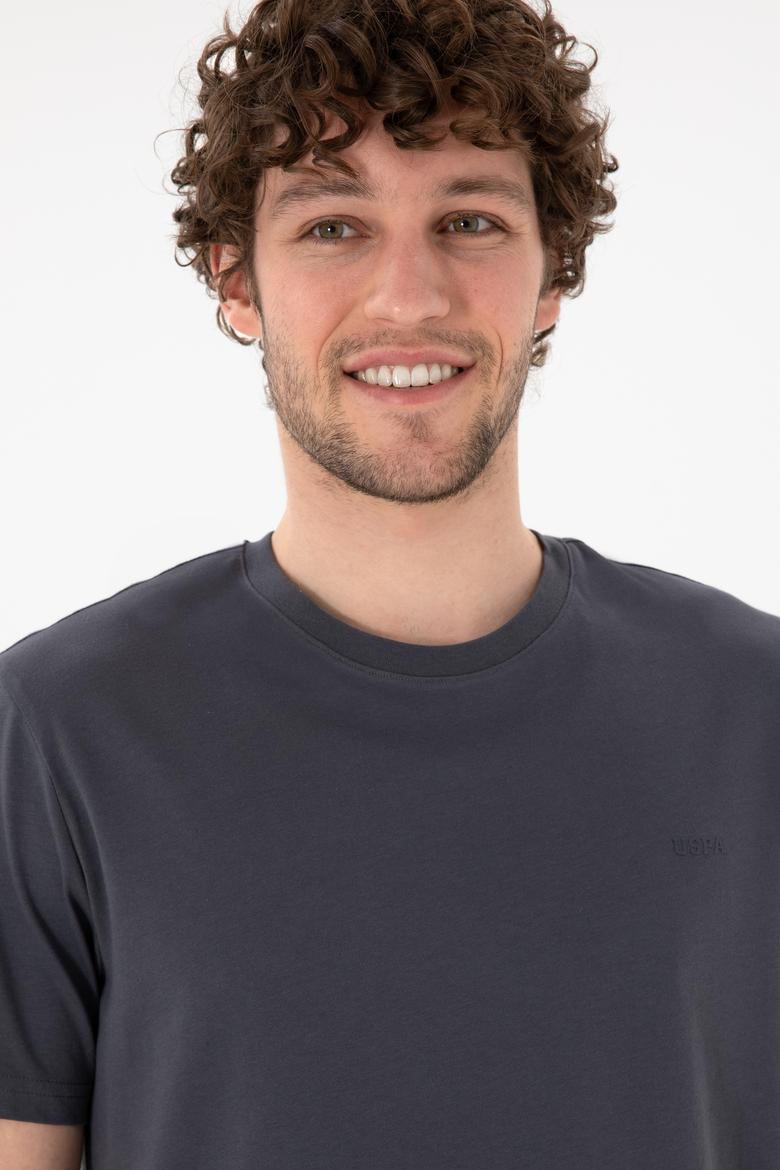 Erkek Regular Fit Bisiklet Yaka Antrasit Basic Tişört - 50305928160