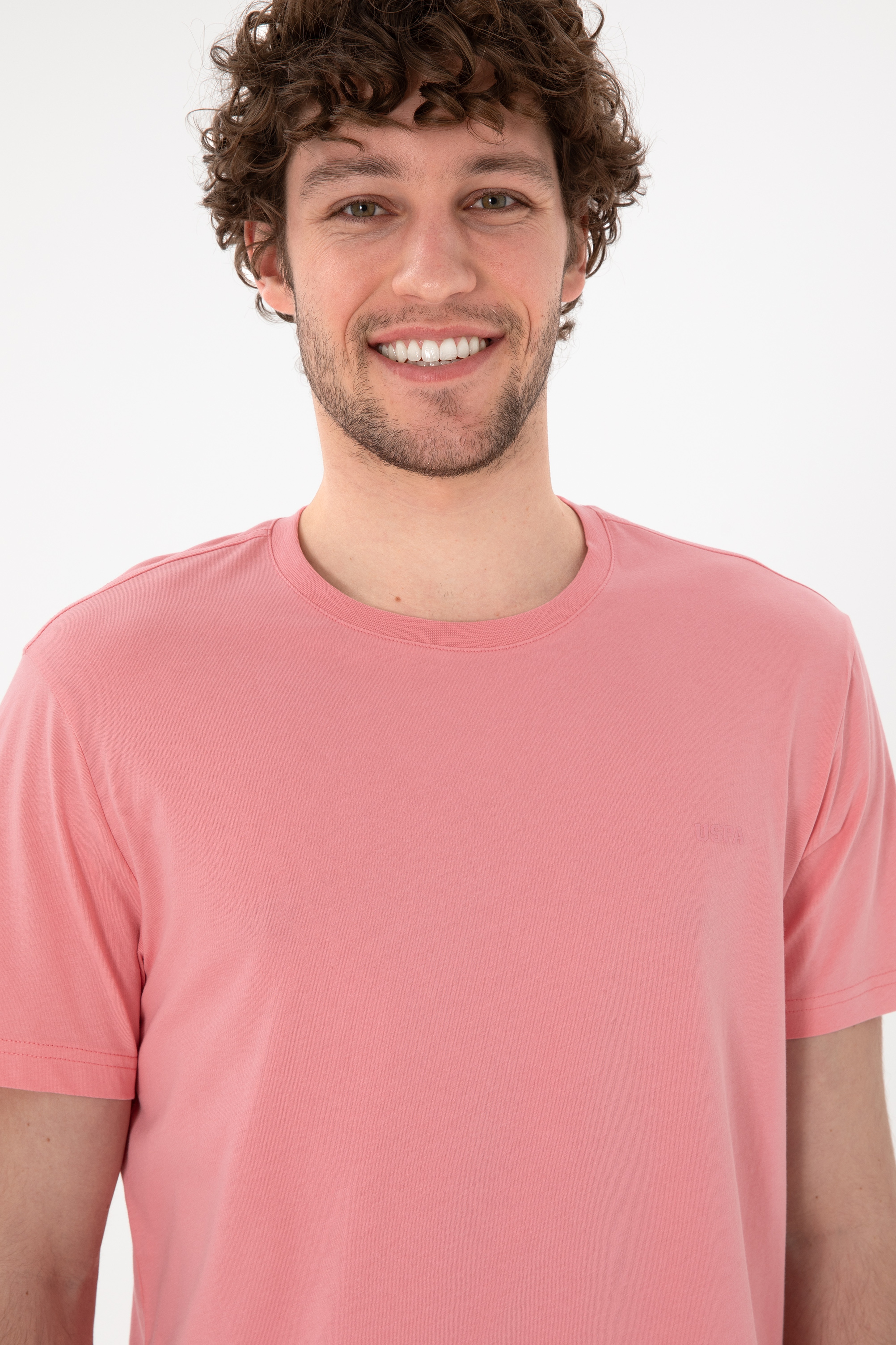 Erkek Regular Fit Bisiklet Yaka Pembe Basic Tişört - Image 3