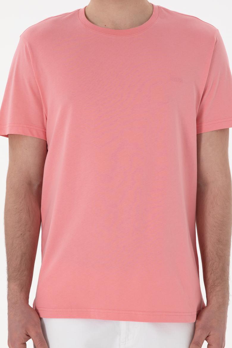 Erkek Regular Fit Bisiklet Yaka Pembe Basic Tişört - 50305928079