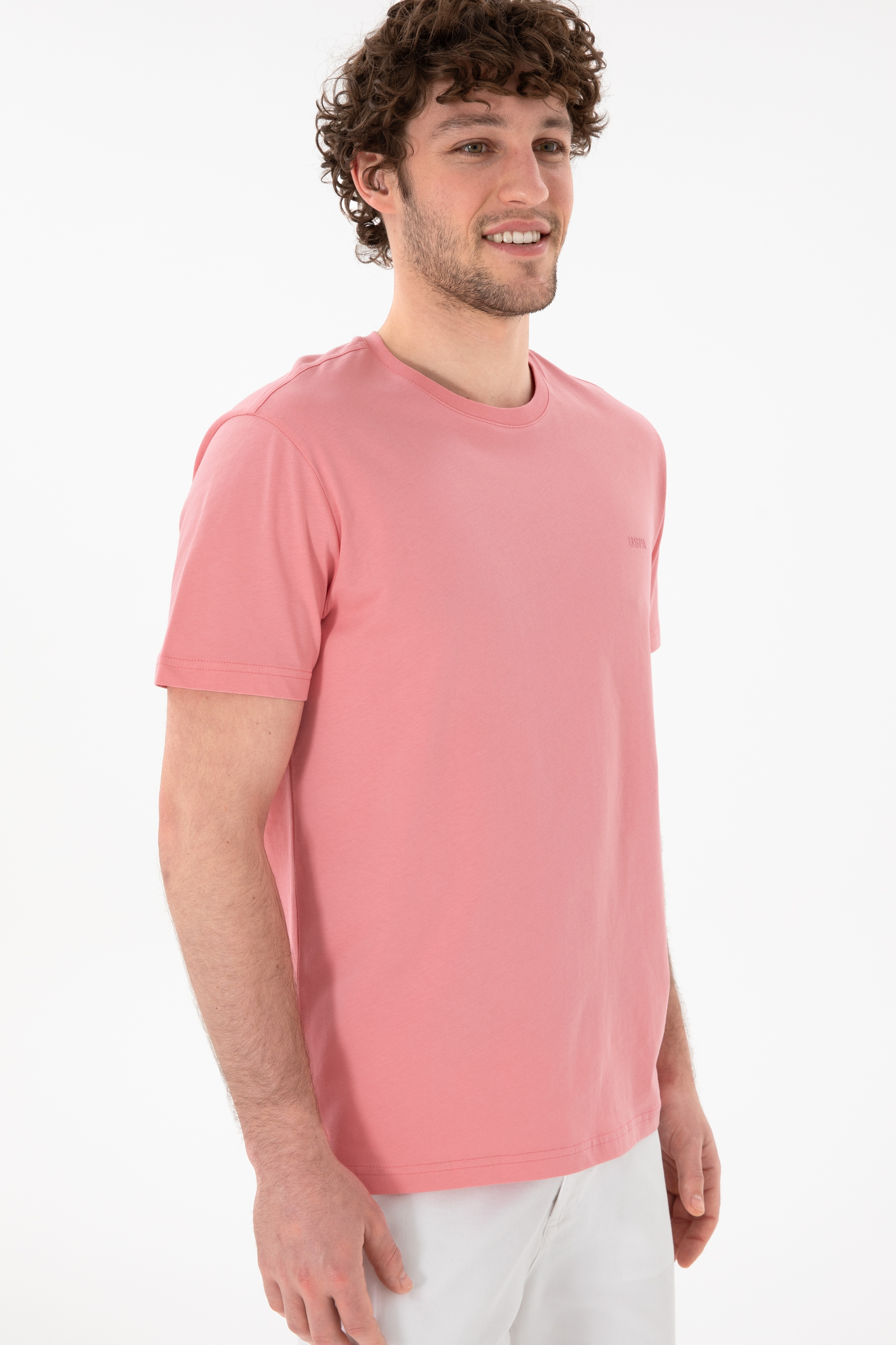 Erkek Regular Fit Bisiklet Yaka Pembe Basic Tişört