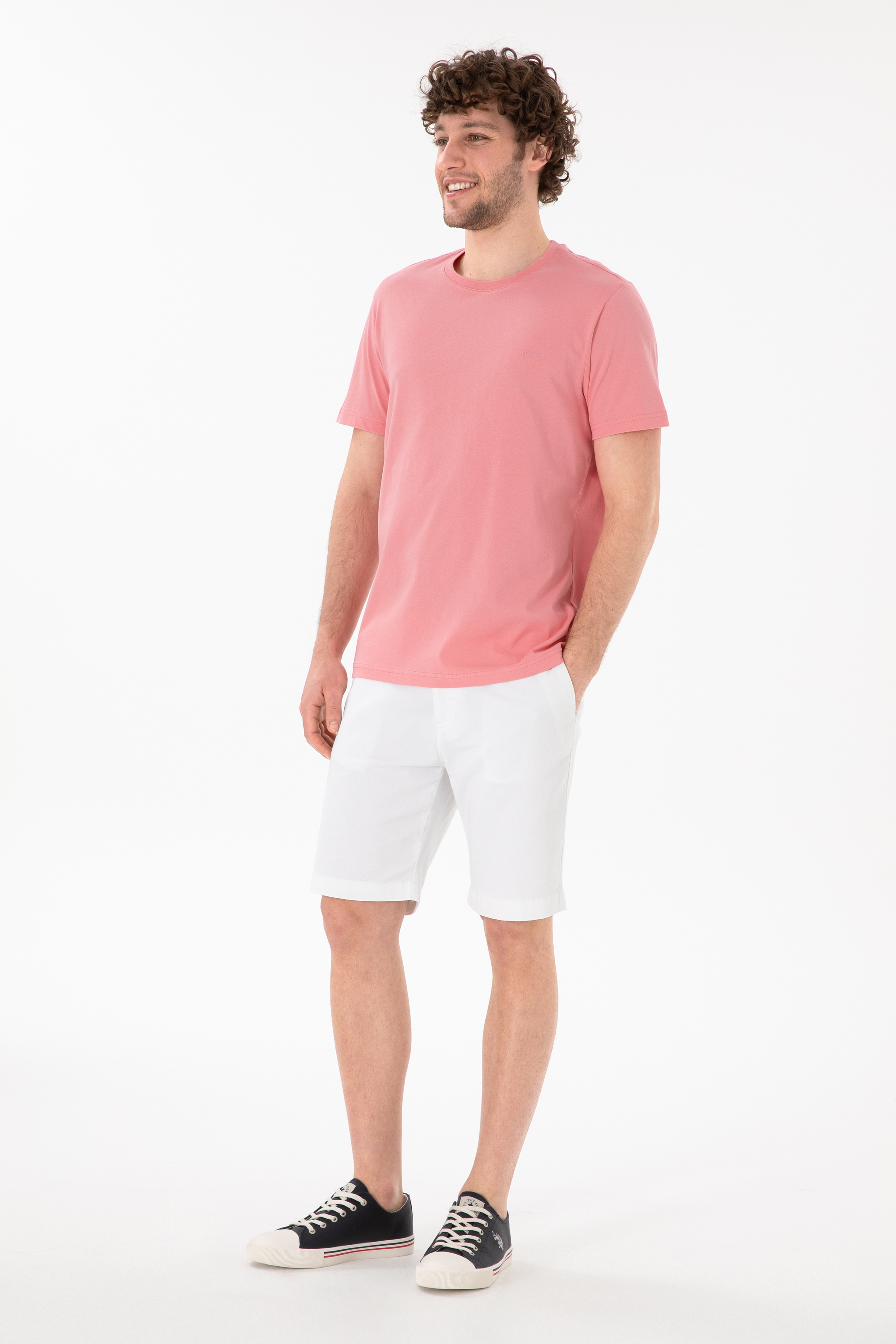 Erkek Regular Fit Bisiklet Yaka Pembe Basic Tişört - Image 5