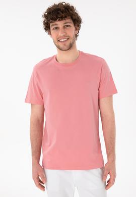 Erkek Regular Fit Bisiklet Yaka Pembe Basic Tişört - 50305928079