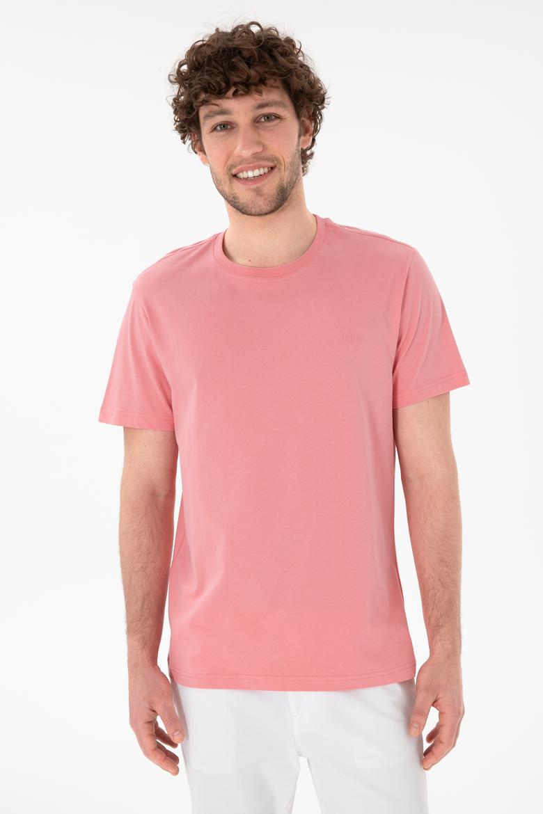 Erkek Regular Fit Bisiklet Yaka Pembe Basic Tişört - 50305928079