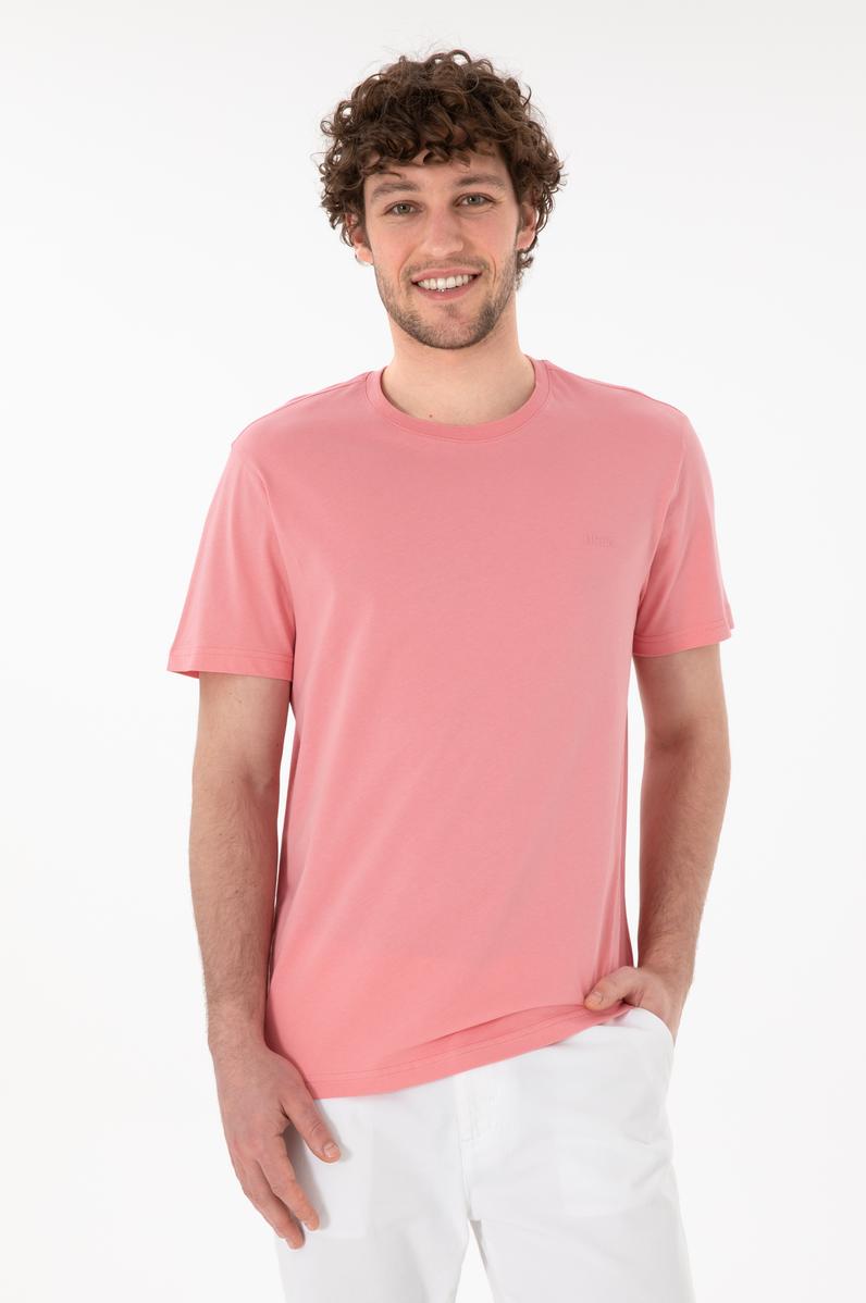 Erkek Regular Fit Bisiklet Yaka Pembe Basic Tişört