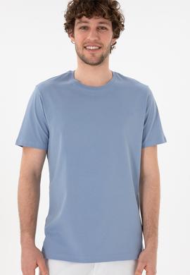 Erkek Regular Fit Bisiklet Yaka Mavi Basic Tişört - 50305928257