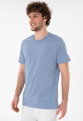 Erkek Regular Fit Bisiklet Yaka Mavi Basic Tişört - 50305928257