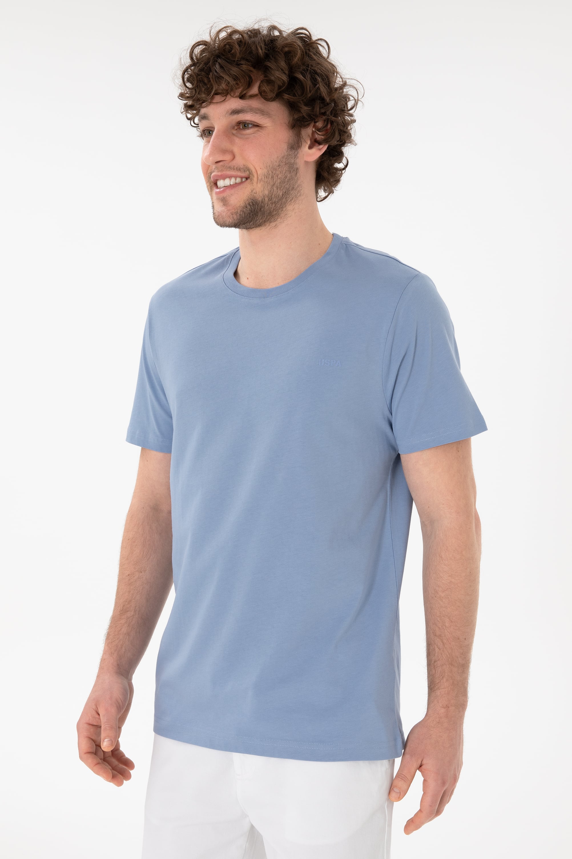 Erkek Regular Fit Bisiklet Yaka Mavi Basic Tişört - Image 2