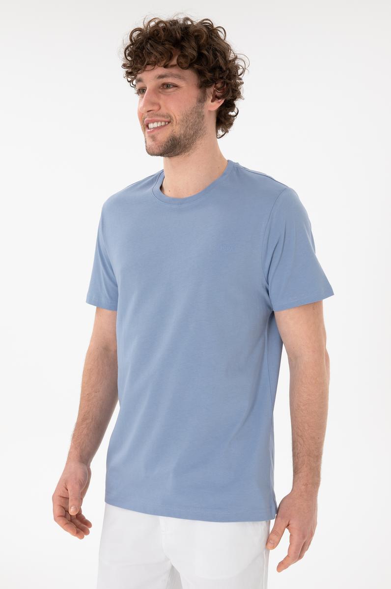 Erkek Regular Fit Bisiklet Yaka Mavi Basic Tişört