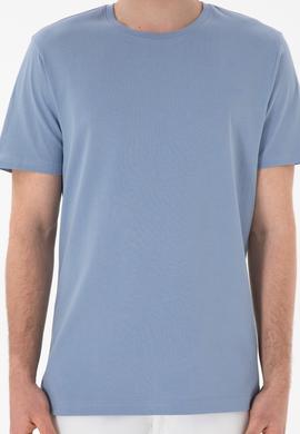 Erkek Regular Fit Bisiklet Yaka Mavi Basic Tişört - 50305928257