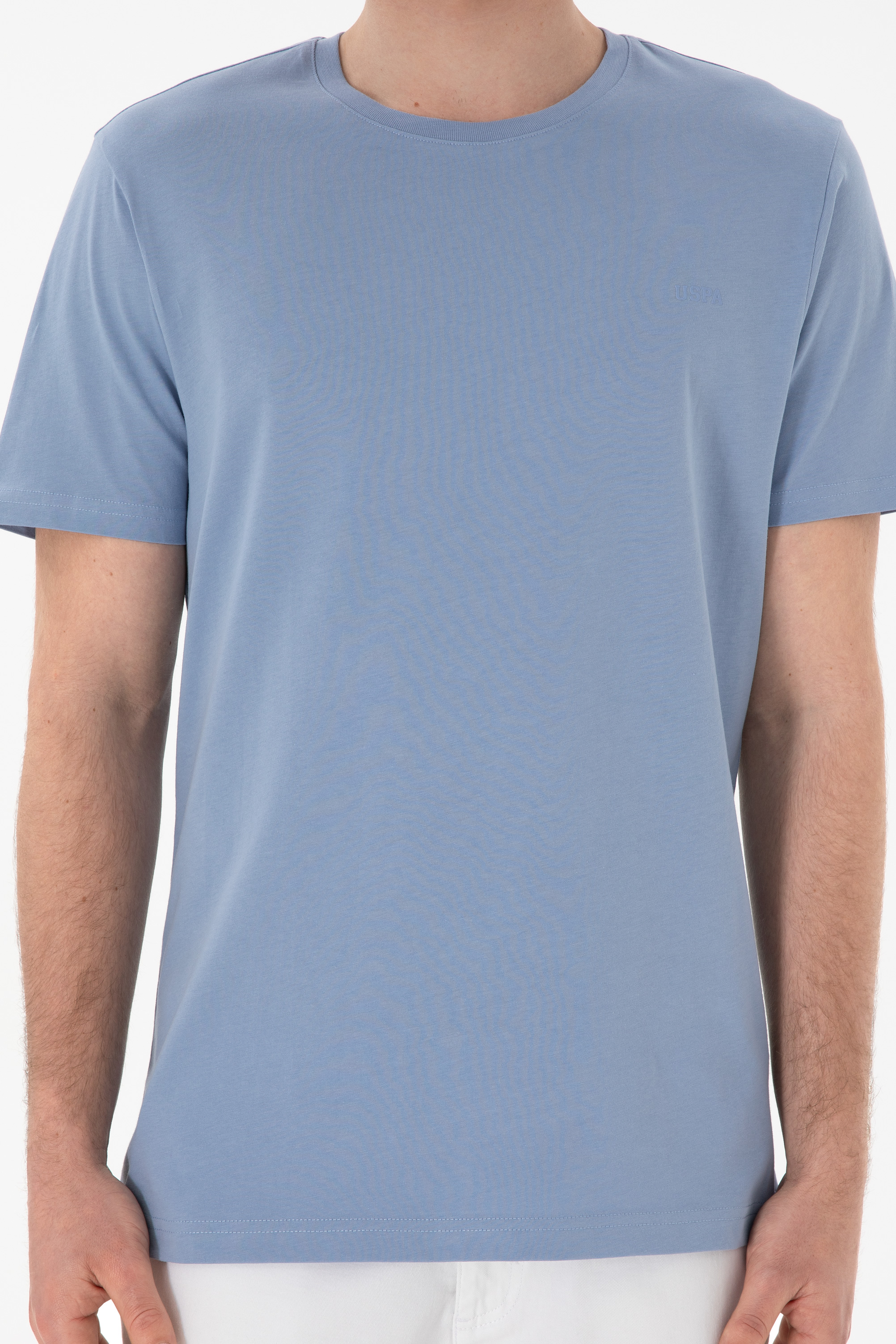 Erkek Regular Fit Bisiklet Yaka Mavi Basic Tişört - Image 7