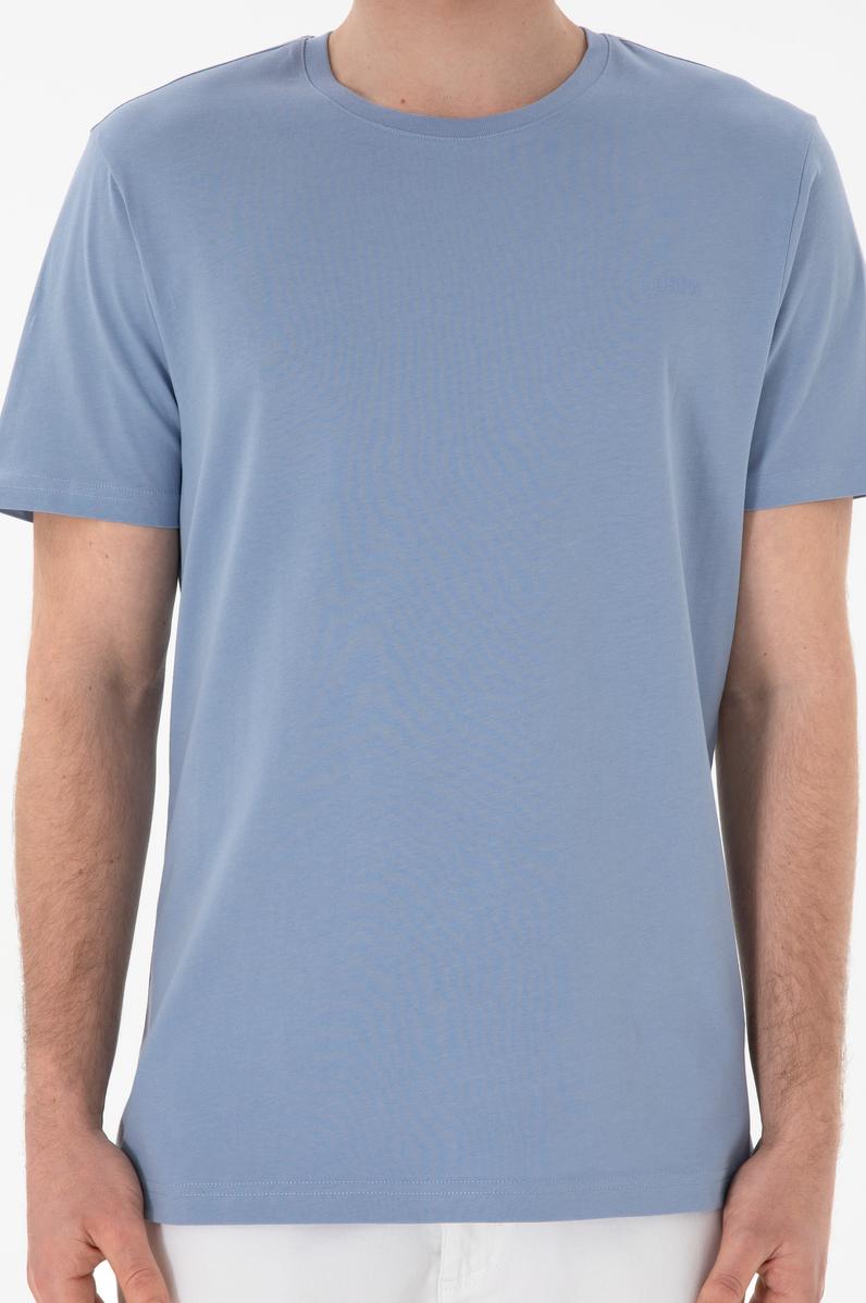 Erkek Regular Fit Bisiklet Yaka Mavi Basic Tişört