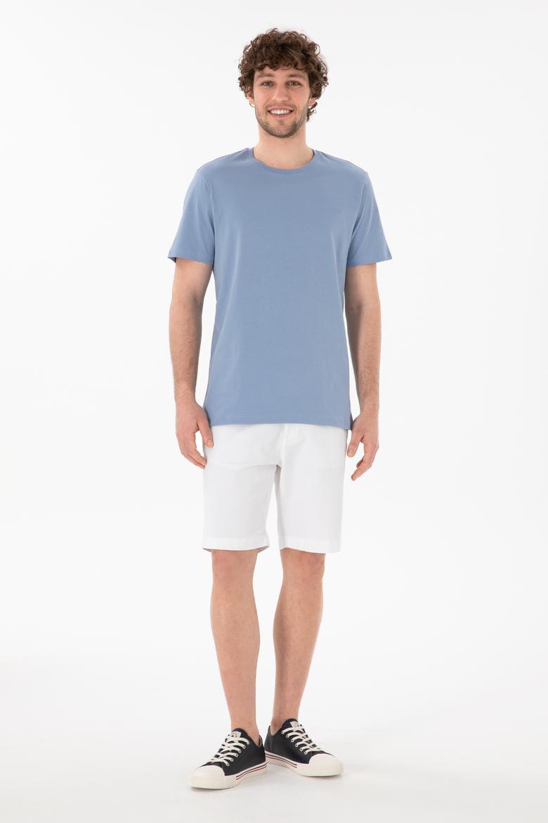 Erkek Regular Fit Bisiklet Yaka Mavi Basic Tişört - 50305928257