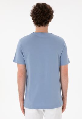 Erkek Regular Fit Bisiklet Yaka Mavi Basic Tişört - 50305928257