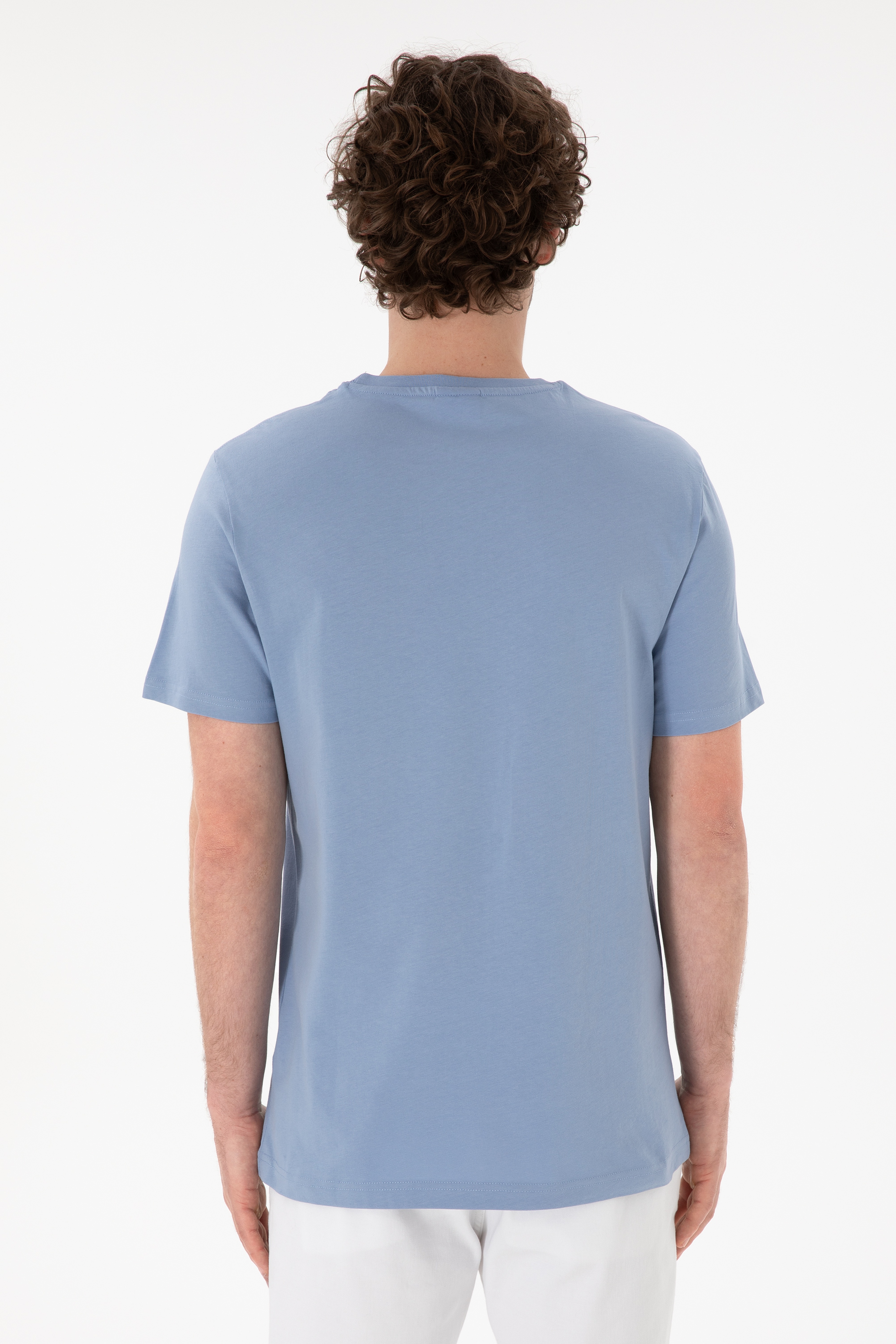Erkek Regular Fit Bisiklet Yaka Mavi Basic Tişört - Image 6