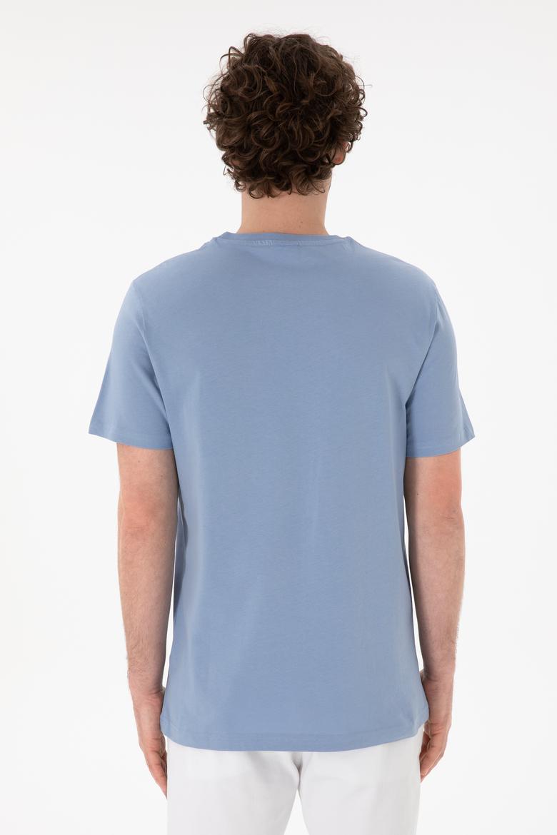 Erkek Regular Fit Bisiklet Yaka Mavi Basic Tişört - 50305928257