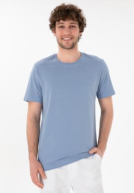 Erkek Regular Fit Bisiklet Yaka Mavi Basic Tişört - 50305928257