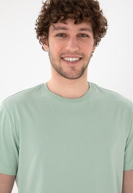 Erkek Regular Fit Bisiklet Yaka Su Yeşili Basic Tişört - 50305928263