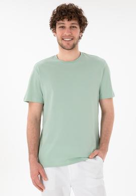 Erkek Regular Fit Bisiklet Yaka Su Yeşili Basic Tişört - 50305928263