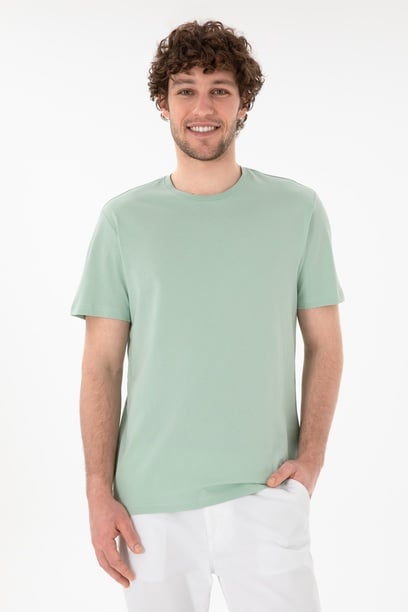 Erkek Regular Fit Bisiklet Yaka Su Yeşili Basic Tişört