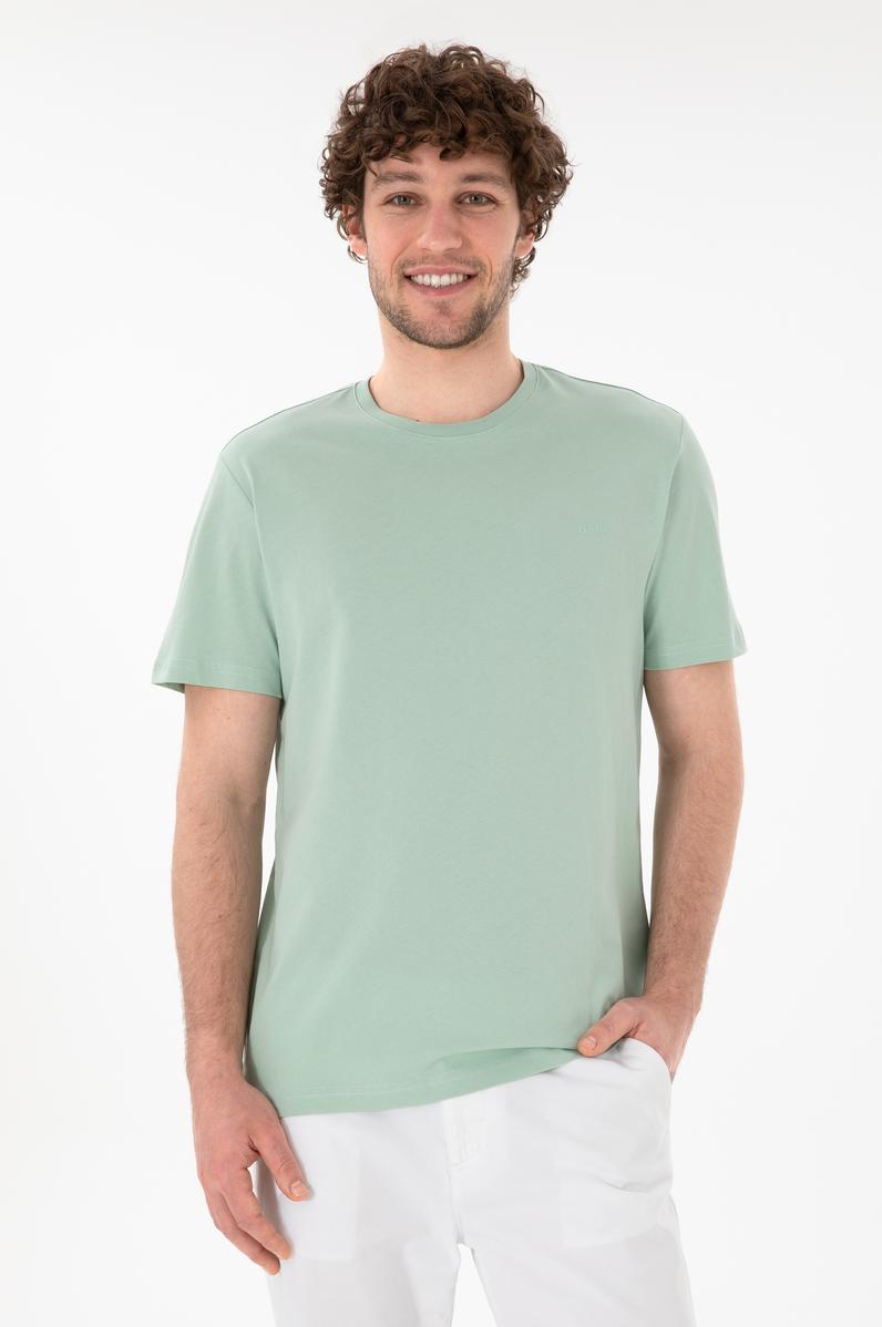 Erkek Regular Fit Bisiklet Yaka Su Yeşili Basic Tişört