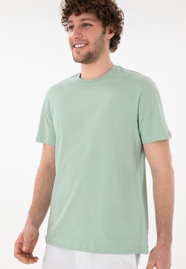 Erkek Regular Fit Bisiklet Yaka Su Yeşili Basic Tişört - 50305928263