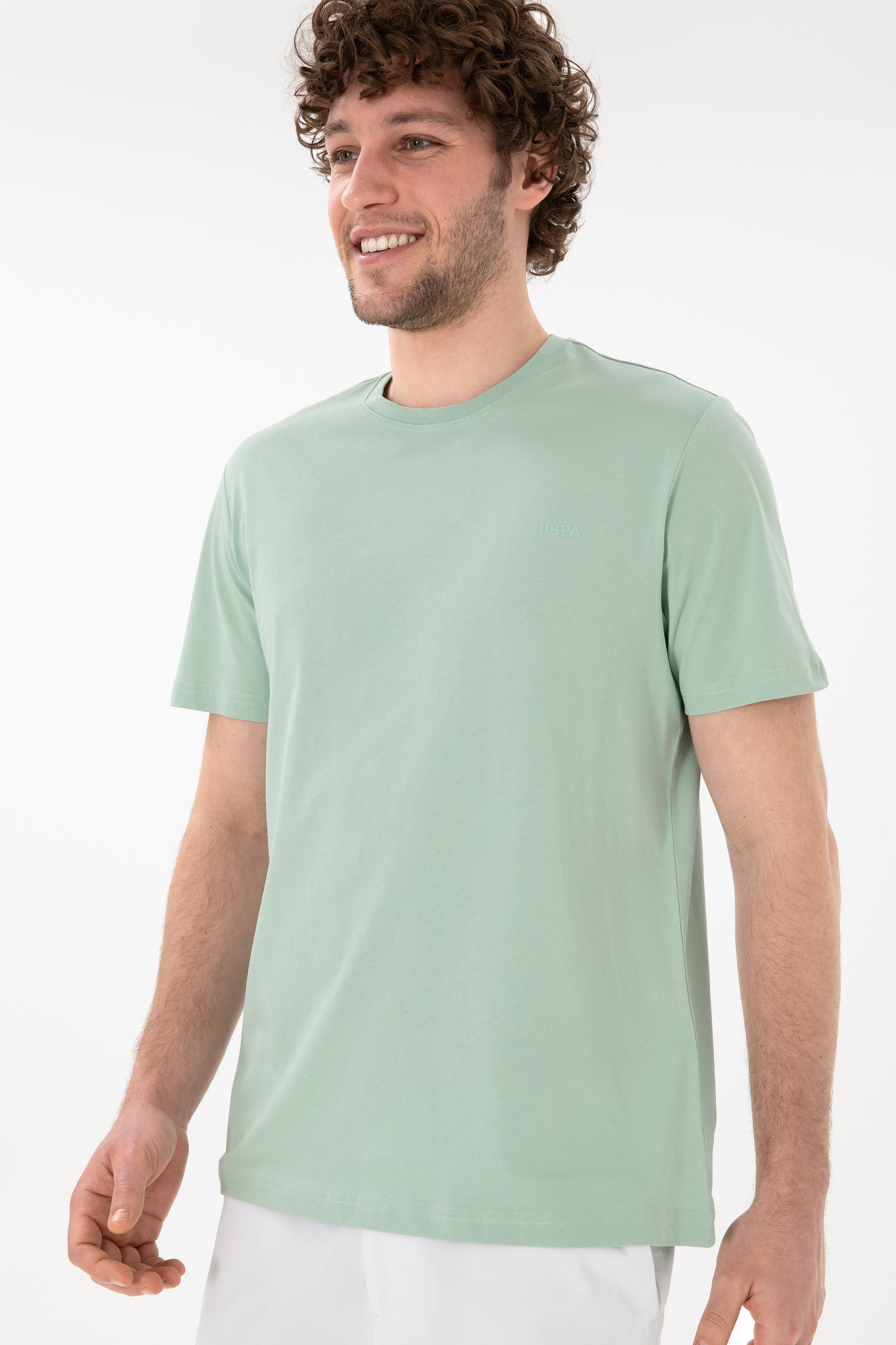 Erkek Regular Fit Bisiklet Yaka Su Yeşili Basic Tişört