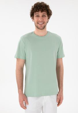 Erkek Regular Fit Bisiklet Yaka Su Yeşili Basic Tişört - 50305928263