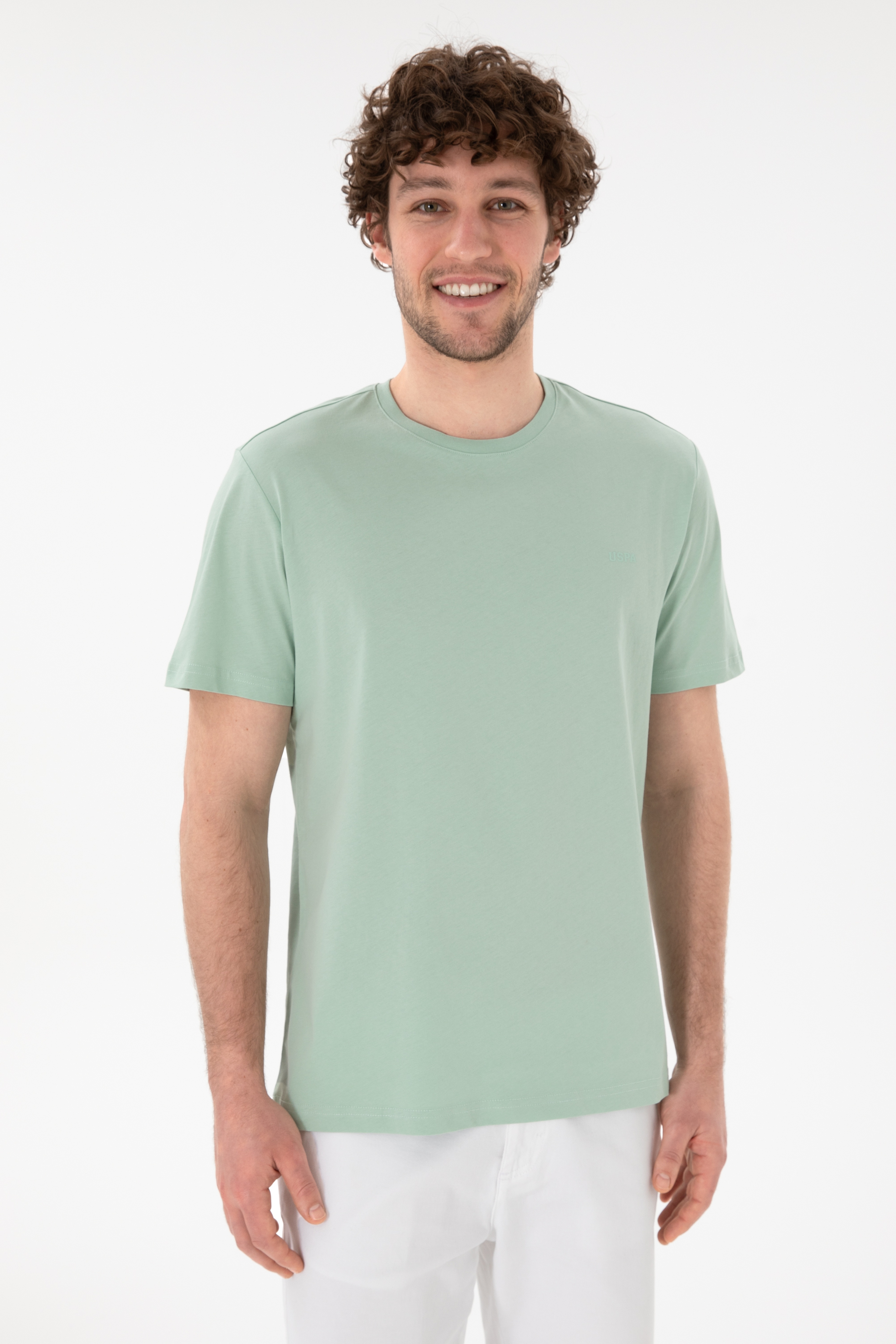 Erkek Regular Fit Bisiklet Yaka Su Yeşili Basic Tişört - Image 2
