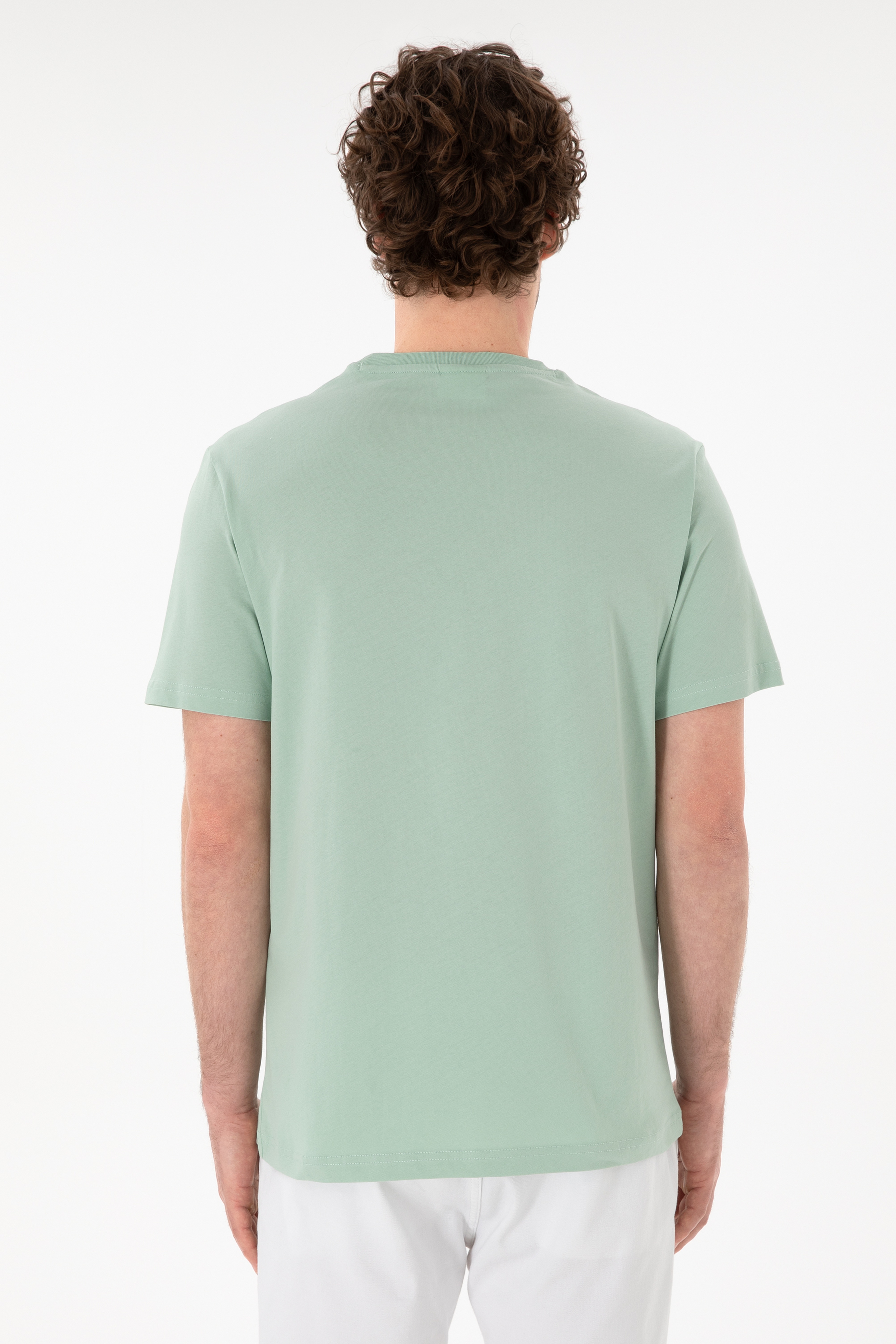 Erkek Regular Fit Bisiklet Yaka Su Yeşili Basic Tişört - Image 6