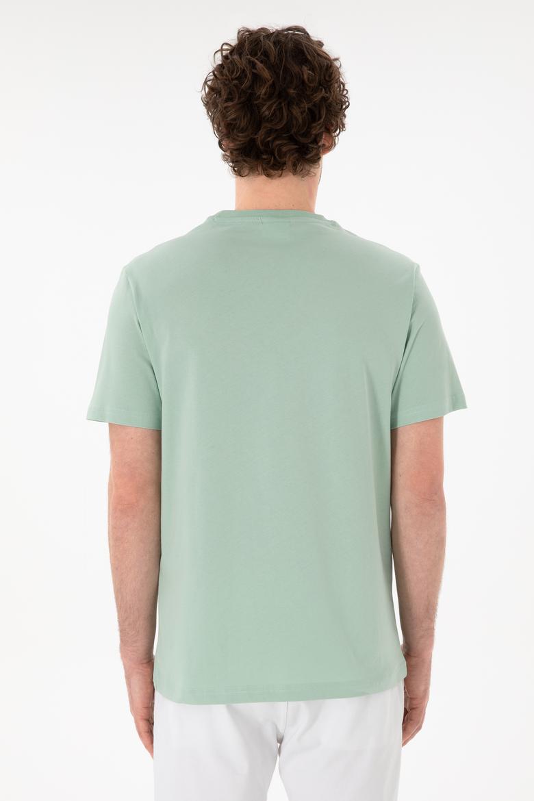 Erkek Regular Fit Bisiklet Yaka Su Yeşili Basic Tişört - 50305928263