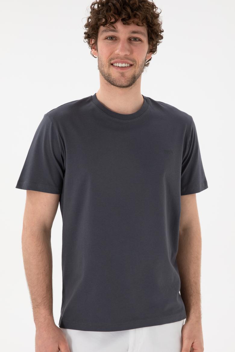 Erkek Regular Fit Bisiklet Yaka Antrasit Basic Tişört - 50305928160