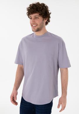 Erkek Long Fit Bisiklet Yaka Gri Basic Tişört - 50305988108